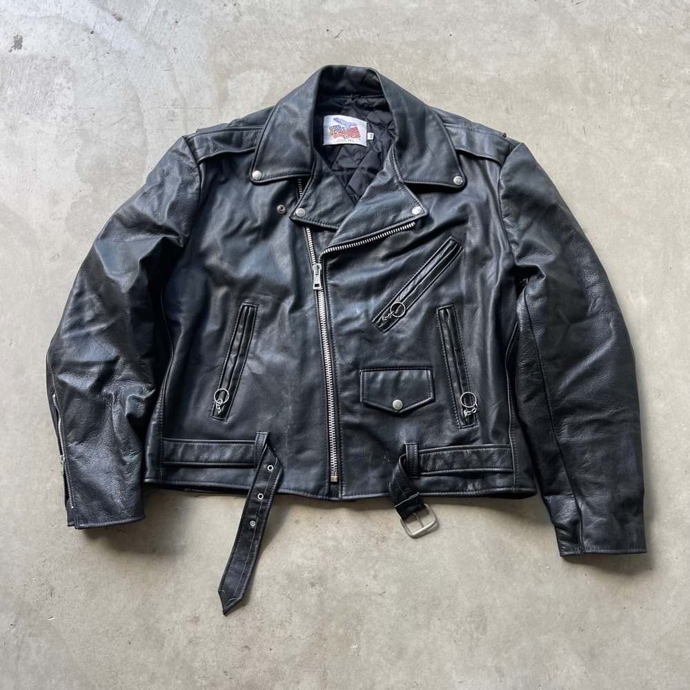 Vintage Excelled Leather Motorcycle Jacket Mens 48 Black Biker Made in USA